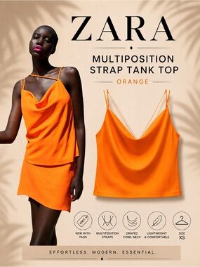 ZARA Orange Multiposition Strap Cowl Neck Tank Top NWT XS